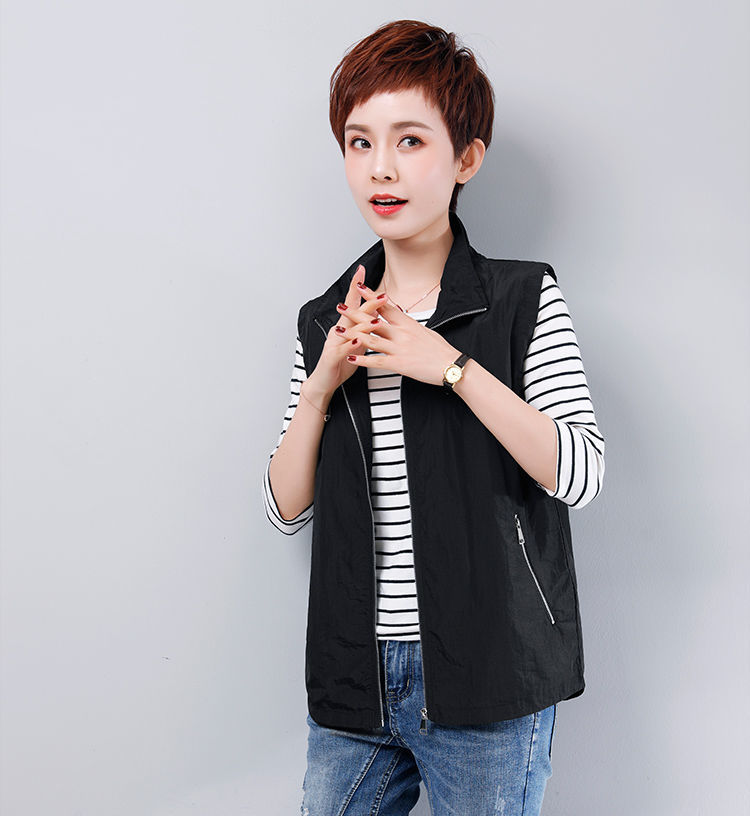 谦唱女士马甲短款夏装2021新款宽松休闲妈妈装坎肩薄款外搭背心马夹女