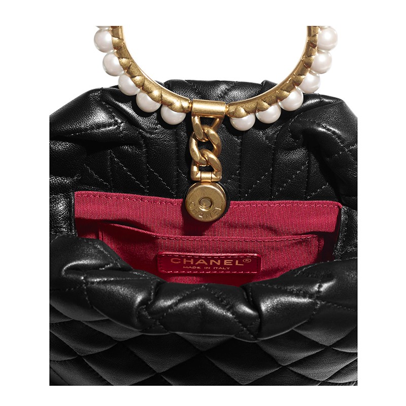 奢爵仕chanel香奈儿女手提包晚宴包 经典双c标志珍珠镶嵌圆环手柄羊皮