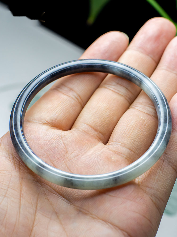 翡翠乌鸡手镯黑白半山水墨烟雨冰糯种玉镯子麻花钻切天然缅甸a货 56号