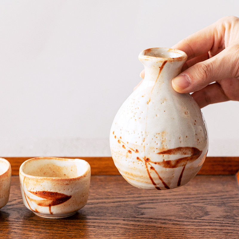 日本清酒酒具烧粗陶酒壶清酒壶白酒壶小酒杯复古日式酒具套装 一壶两