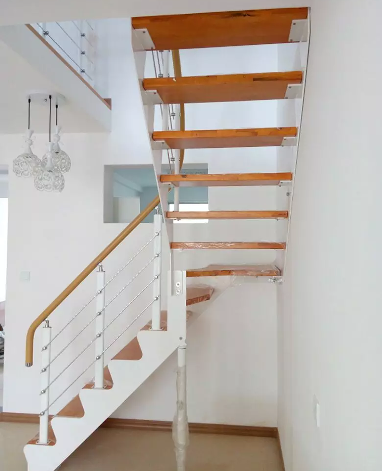 设计定制双梁楼梯室内家用复式阁楼跃层别墅实木整梯玻璃护栏 40厚