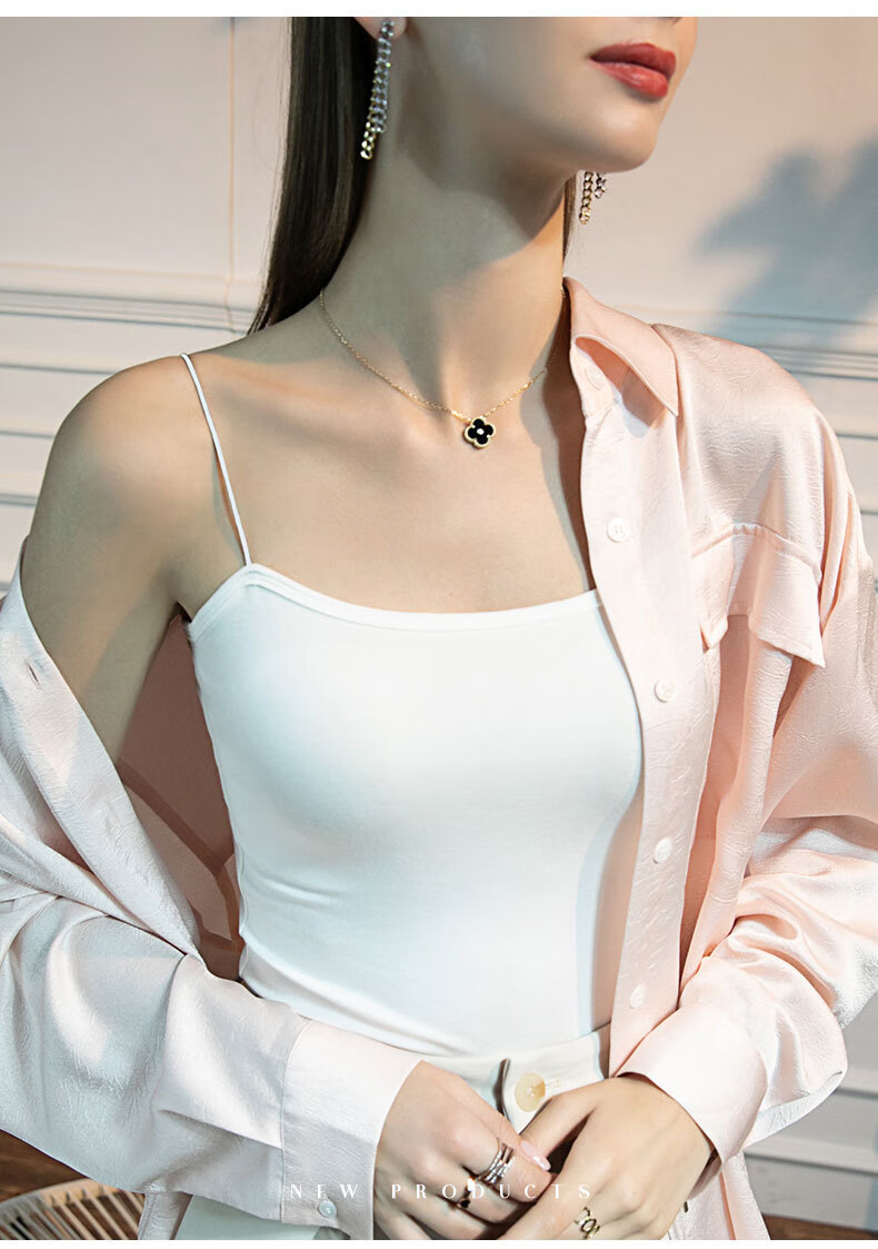 隐里小吊带女修身性感洋气外穿内搭打底细肩带美背无袖背心黑色s