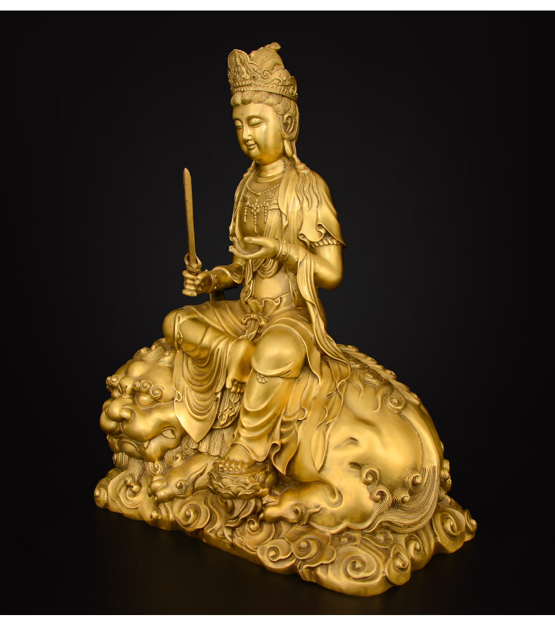 文殊菩萨佛像祈福 纯铜文殊普萨佛像摆件普贤菩萨像本命佛铜像家用