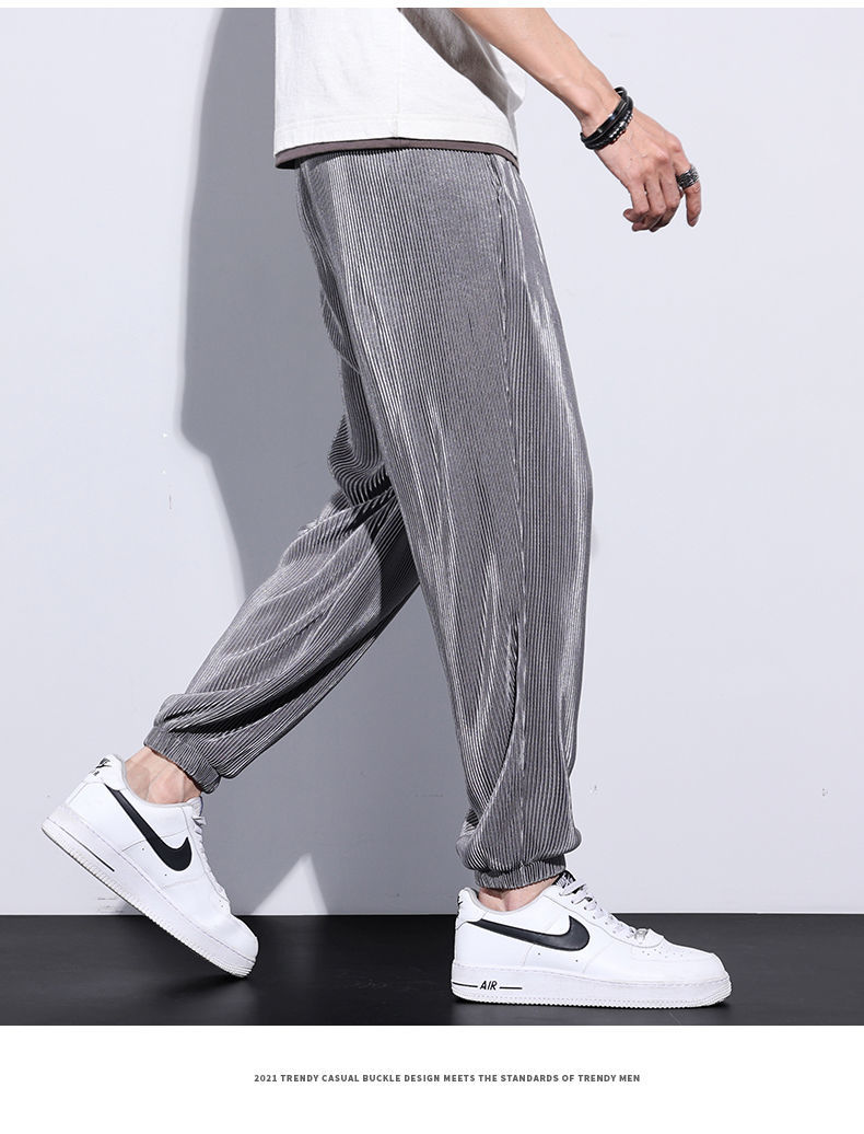 男夏季薄款宽松束脚垂感速干休闲长裤潮流九分哈伦运动裤子灰色冰丝s