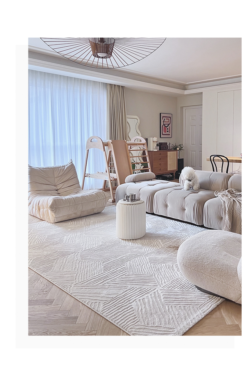 素色侘寂风奶油色几何客厅地毯轻奢沙发茶几卧室地毯strh051600mm2300