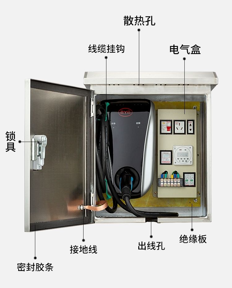 304户外防雨不锈钢配电箱比亚迪新能源汽车充电桩保护箱落地装