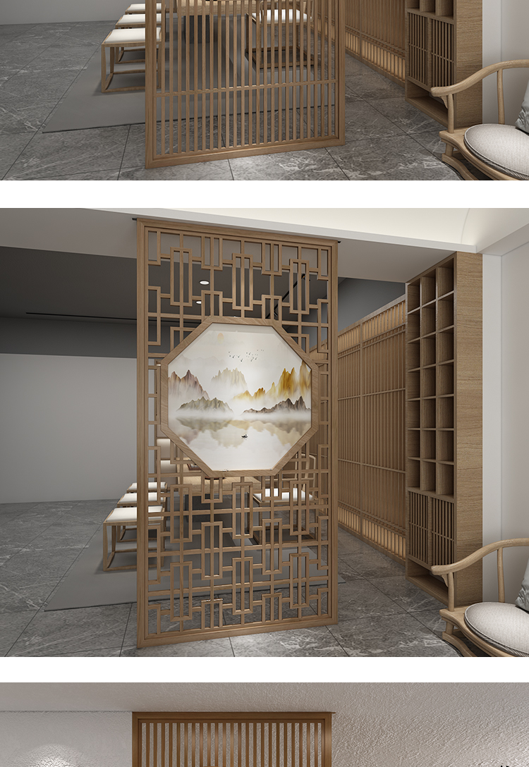镱雅现代新中式实木栅栏隔断屏风玄关客厅定制书房卧室茶座座屏隔断