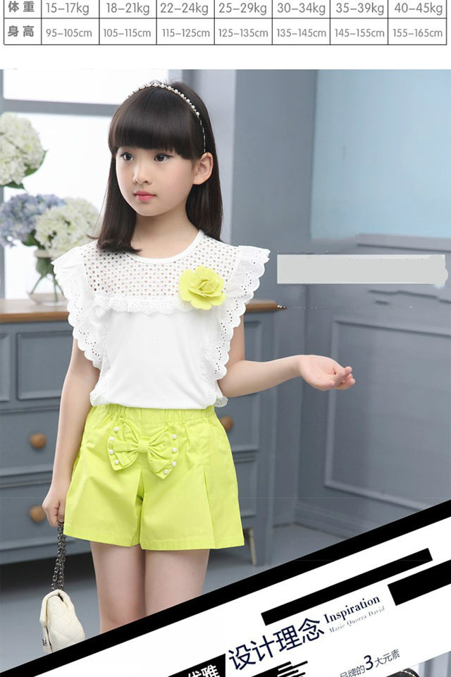 女童夏装套装适合312岁小女孩穿的镂空花朵t恤衫夏季儿童短袖短裤新款
