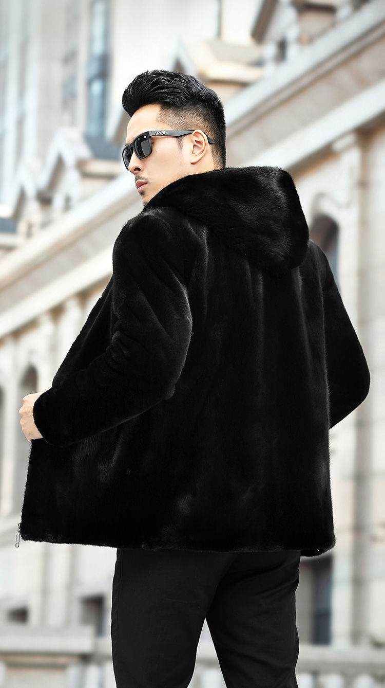 貂皮大衣男士皮草外套男冬新款水貂外套男装整貂绒大衣海宁工艺黑色金