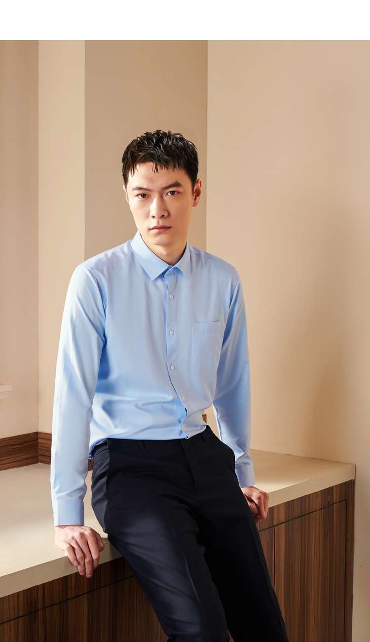 hla海澜之家舒适服帖平整长袖衬衫尖领商务正装长衬男浅蓝花纹95175