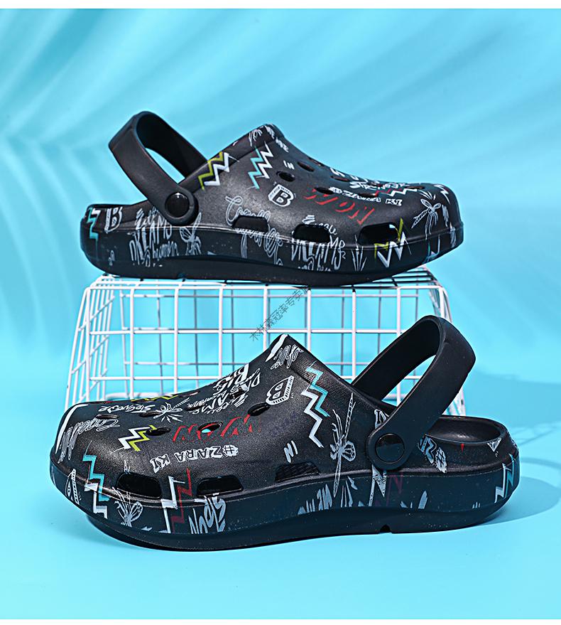 木林森mulinsen包头男拖鞋热转印洞洞鞋男士凉鞋夏季沙滩凉鞋涂鸦运动
