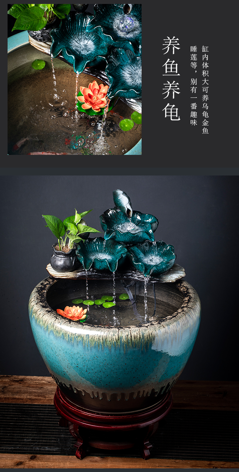 陶瓷景观鱼缸景德镇陶瓷流水鱼缸循环水生财摆件客厅家用大型造景金鱼