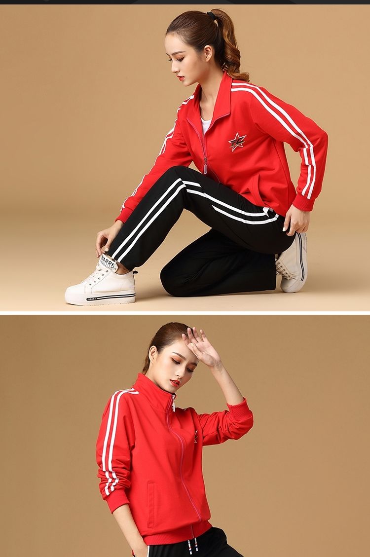 鬼步舞衣服套装女服装新款秋冬加厚大码曳步舞运动跳舞外套五星红运动
