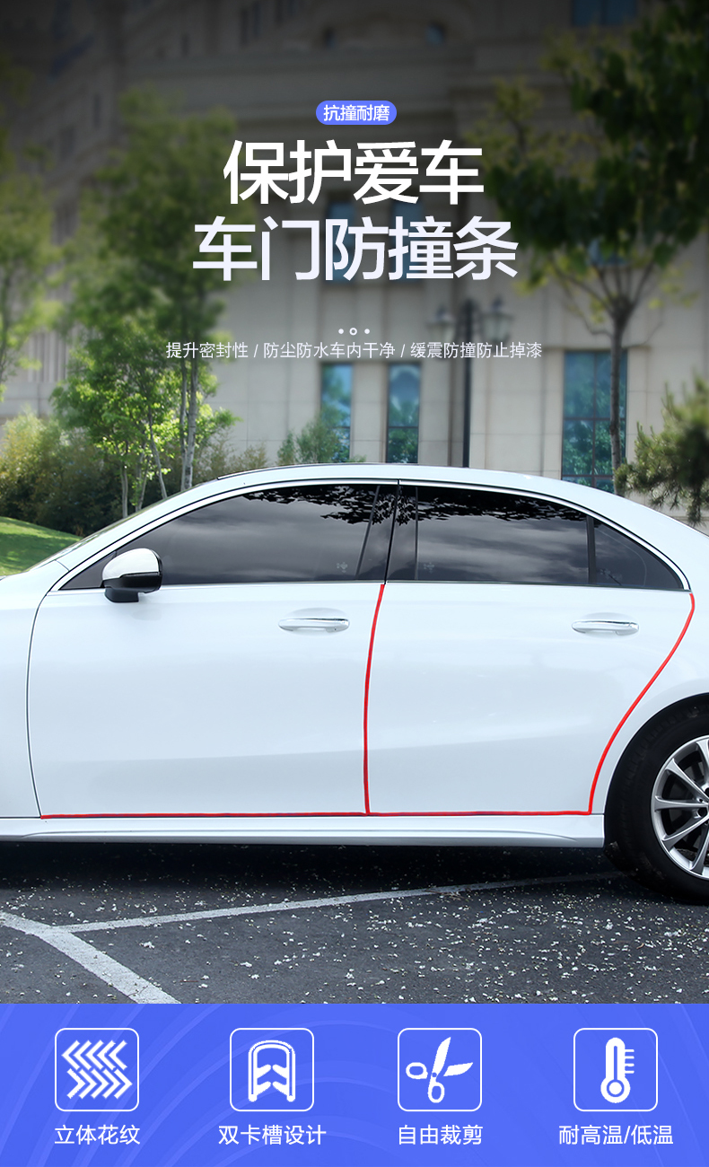 汽车车门防撞条适用于吉利博越防撞条的黑色5米四门竖边锤子剪刀毛巾