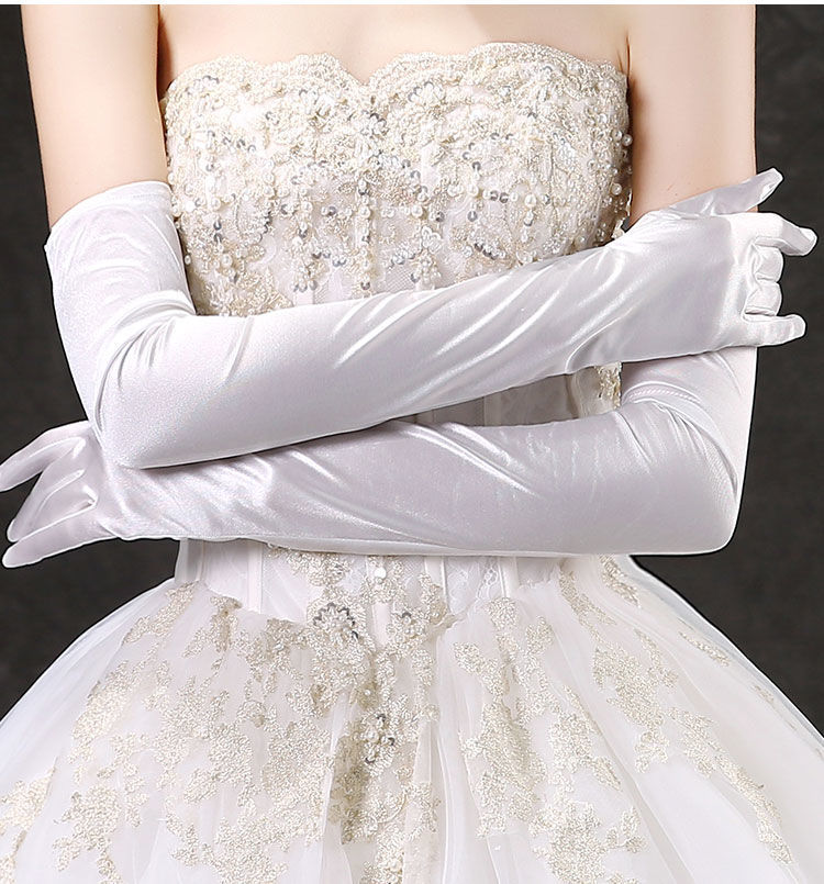 澈逸女士开车手套新娘婚纱手套夏季礼服丝滑缎面长款过肘防晒结婚婚礼
