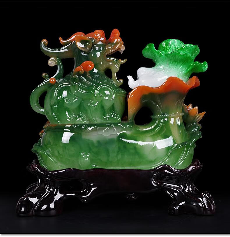 摆件皮丘玉白菜风水客厅办公室家居店铺收银台摆设雅靓典中号四季旺财