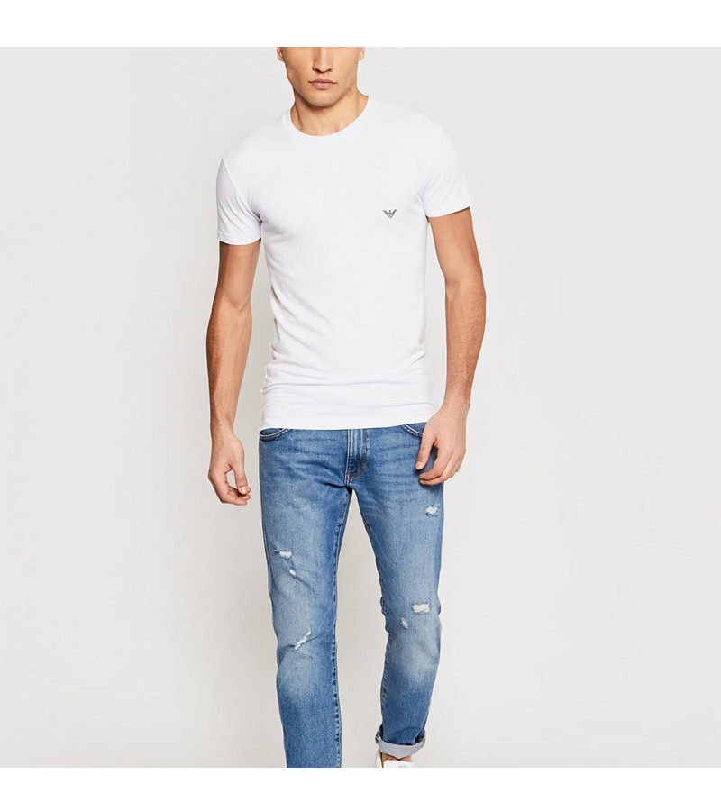 armani阿玛尼男装男士白色微标印花饰棉质短袖时尚t恤衫 白色 s【图片