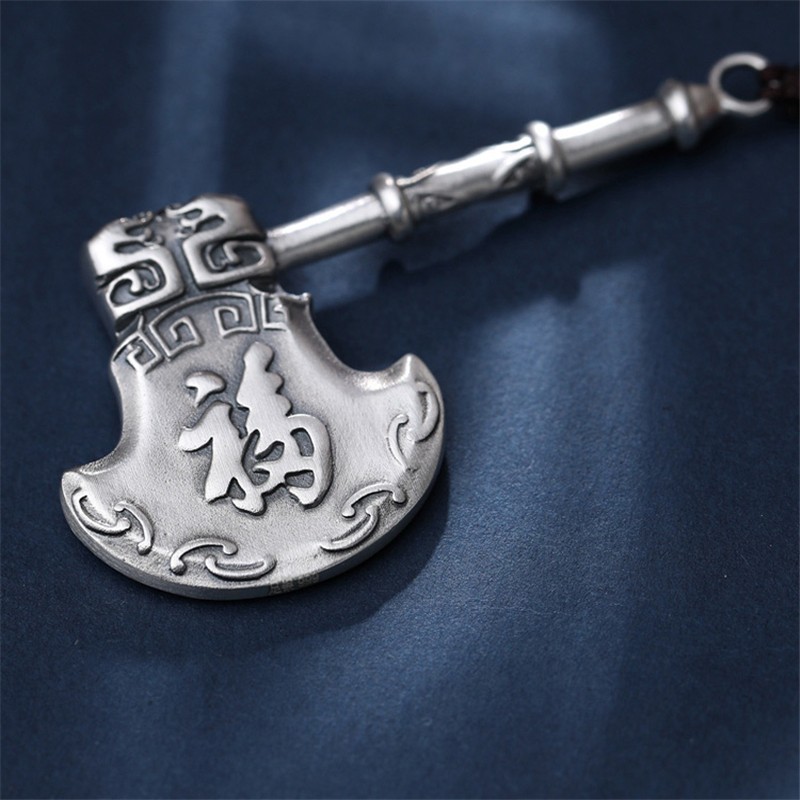 福字银斧头斧999足银吊坠纳福实心加厚项坠护身符斧男女纳福小孩挂件