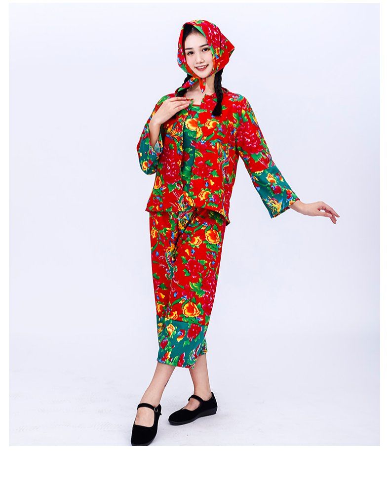 村姑女二人转唐装搞笑姐妹广场舞蹈秧歌服农民套装 上衣 肚兜 裤子