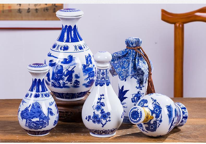 青花瓷空酒瓶1斤3斤5斤装青花陶瓷酒瓶家用酒壶密封酒坛子1斤梅花胆瓶