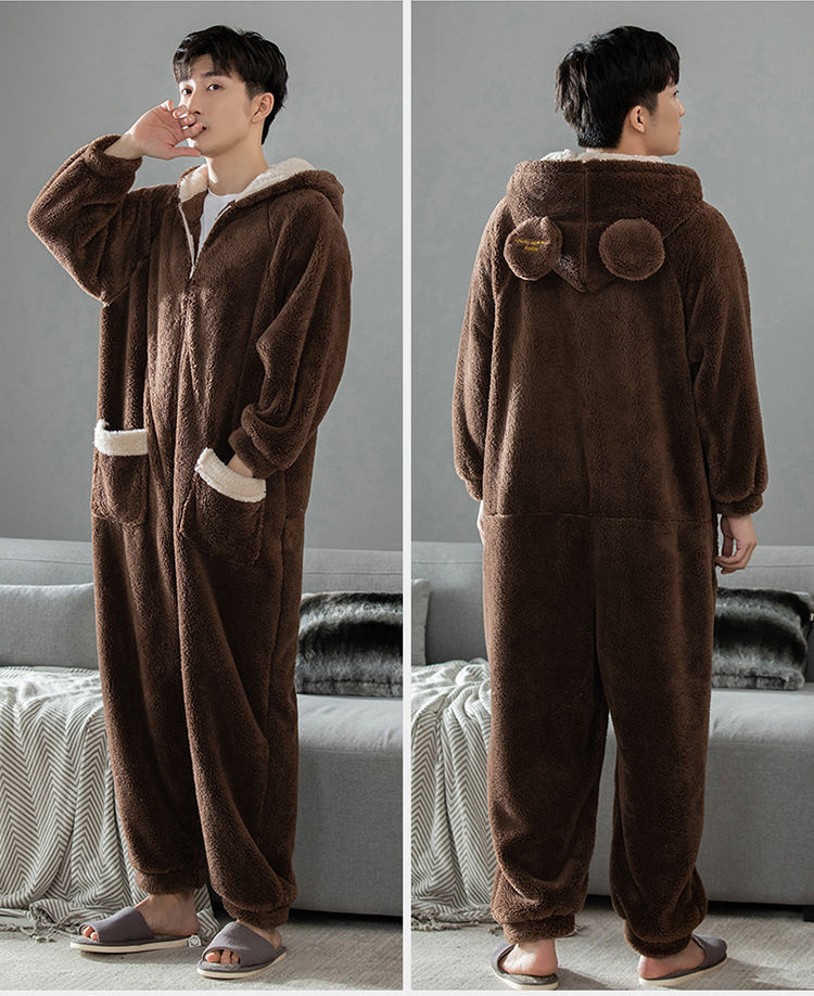 北沐晨bmc连体睡衣男冬季成人全身一体加厚法兰绒秋冬款珊瑚绒加大码