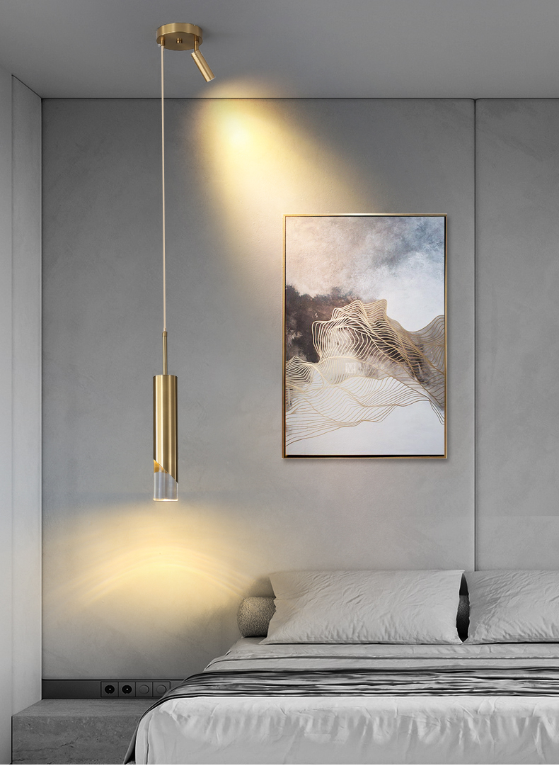 银枪吊线灯床头吊灯led现代简约轻奢客厅餐厅吧台酒吧极简北欧长筒
