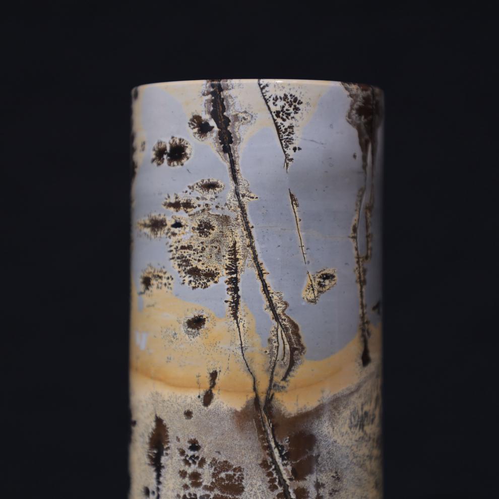 爱韵馨华礼品广西草花石奇石摆件工艺品国画石创意小圆柱摆件书房中式