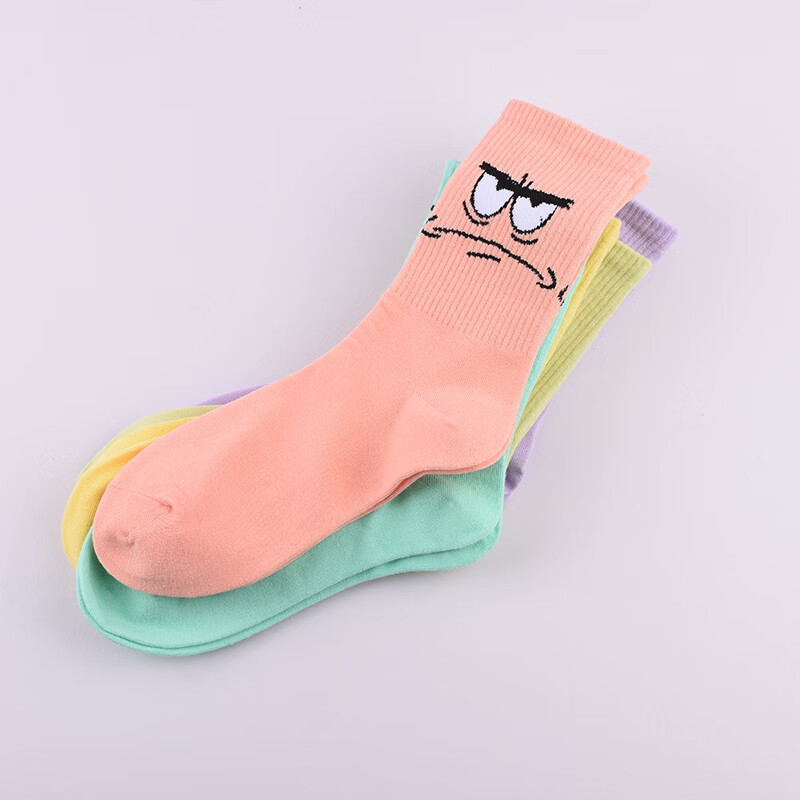 海绵宝宝卡通袜子女中笑脸休闲卡通中筒袜男学生棉袜ins海绵宝宝可爱