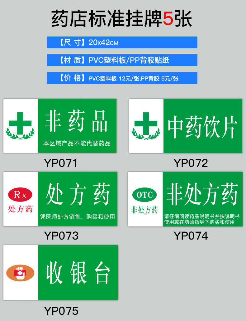 药店药品分类标识牌 药店药品分类标全套夹子药房标识牌药品分类牌定