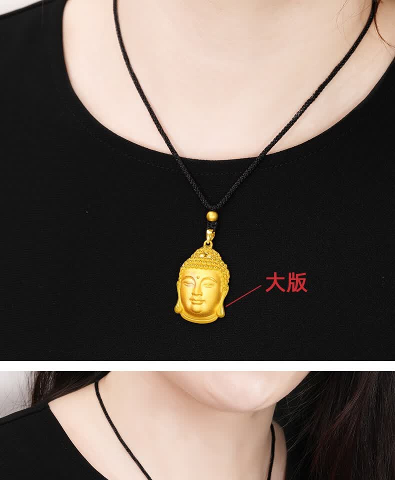 黄金佛吊坠999足金佛项链女如来足金挂坠3d硬金佛头佛像丝黛小版佛头