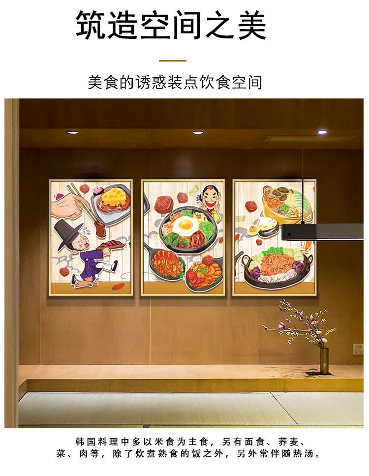 裴佳韩式料理挂画韩国烤肉店餐厅朝鲜族美食餐馆卡通风格馆装饰画韩风