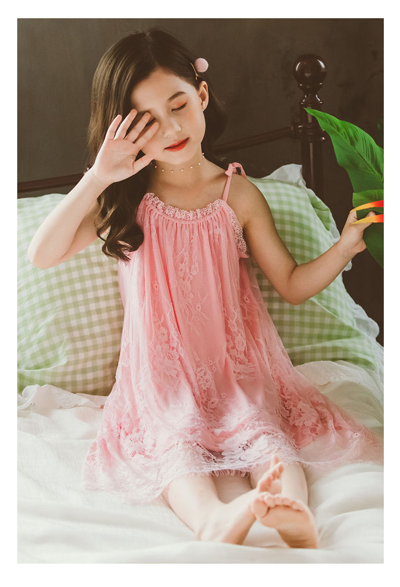 女童公主吊带睡裙夏季儿童睡衣莫代尔小仙女宝宝睡衣裙服夏天拼接吊带