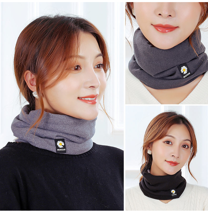 男女脖套头针织防风骑行面罩保暖围脖户外护颈椎围巾2个装黑色酒红