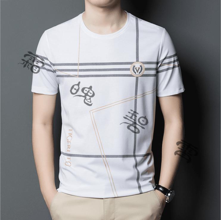 抖音同款宾利男装休闲衫冰丝t恤2021丝光棉圆领男短袖不起皱v黑色165m