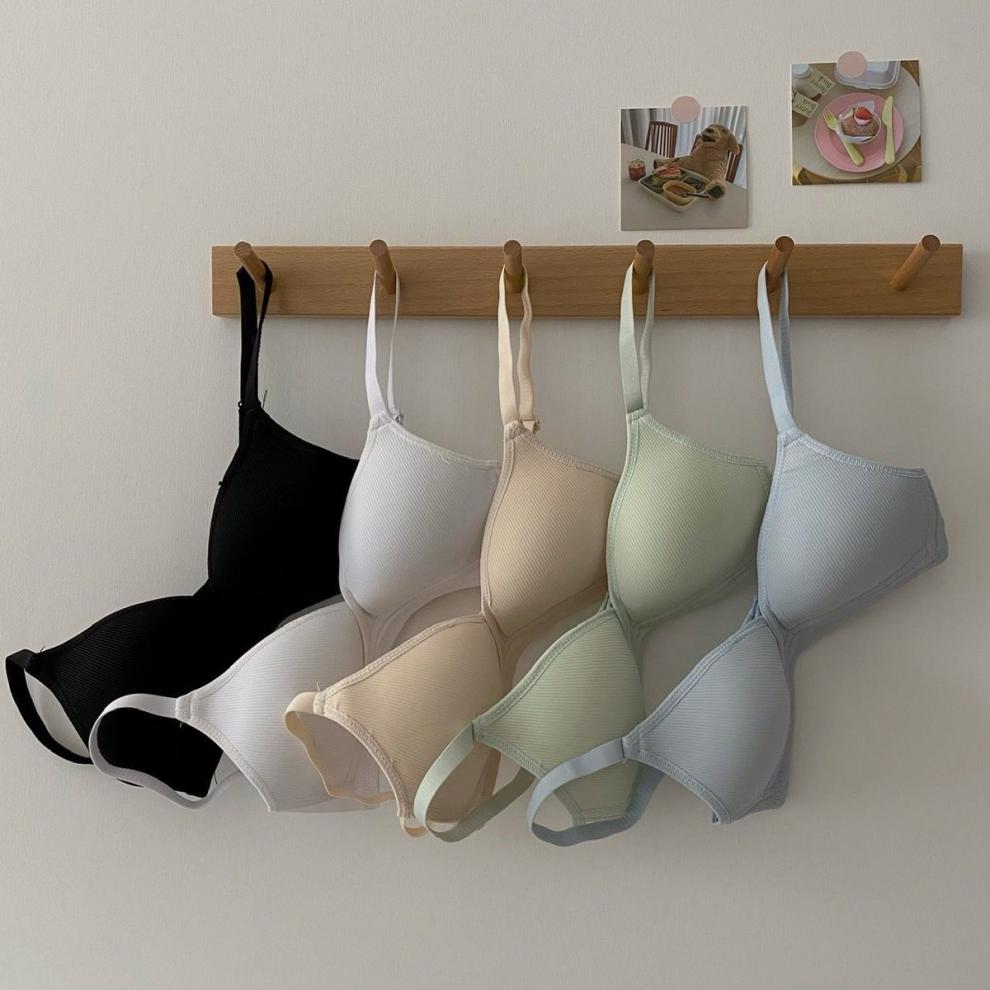 好品质少女文胸日系三角杯竖条纹内衣女无钢圈学生胸罩薄款少女小胸