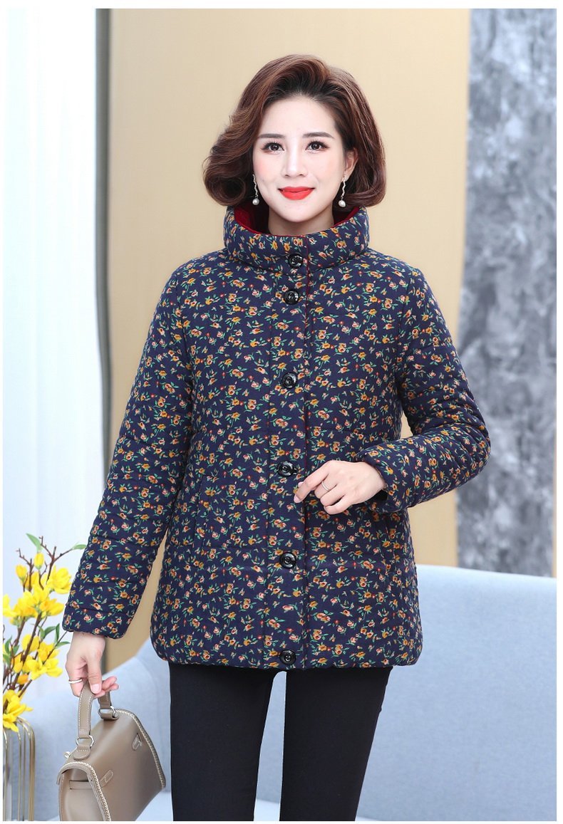 母亲节恒源祥女装羽i绒棉服妈妈冬短款中年妇女加厚花棉袄中老年人