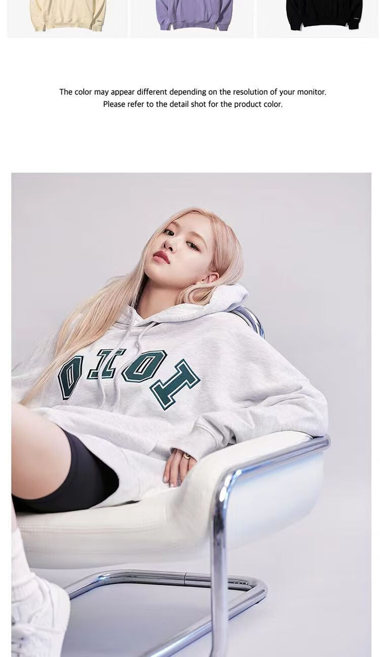 blueword韩国oioi卫衣女rose朴彩英同款百搭帽衫刺绣情侣宽松连帽外套