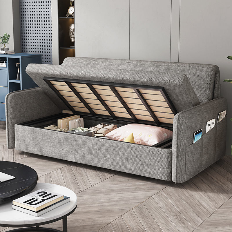 沙发床两用可折叠床多功能小户型布艺网红客厅阳台推拉伸缩单人床浅