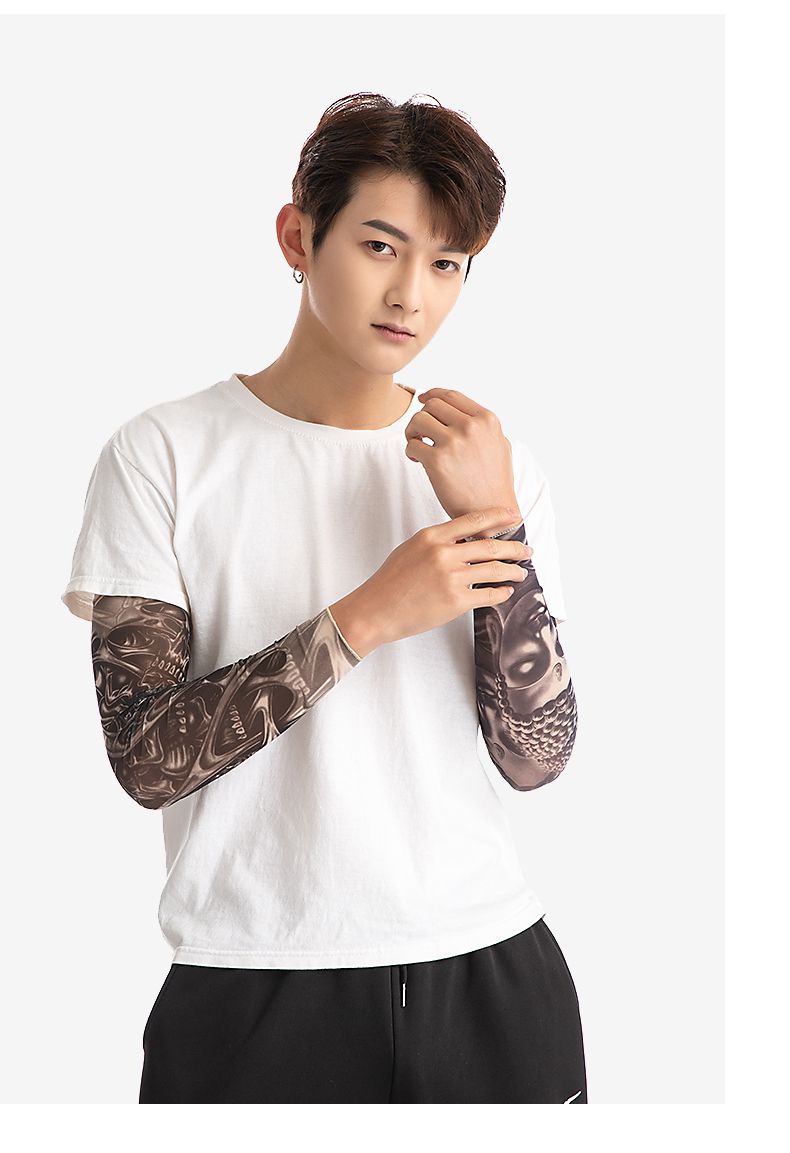 防晒袖套男冰丝纹身套袖男冰袖花臂薄款户外骑行手袖护臂遮阳开车手臂