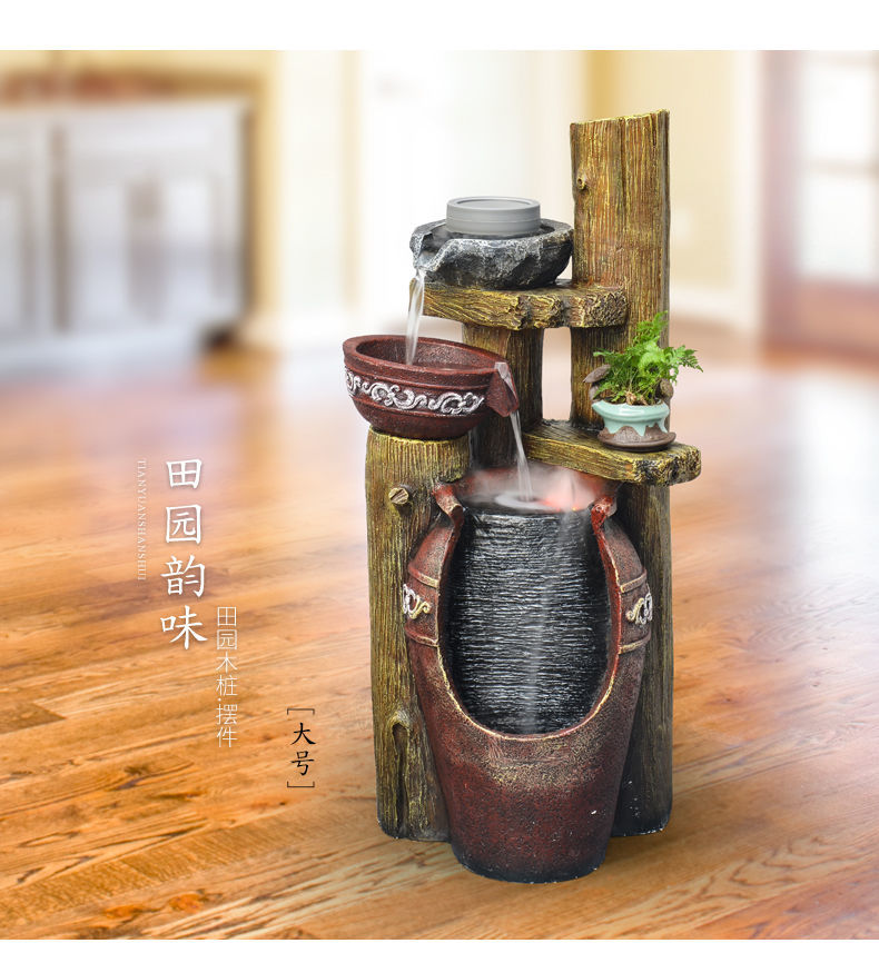 创意流水喷泉摆件客厅风水轮工艺品木桩田园鱼缸阳台开业礼品16593配
