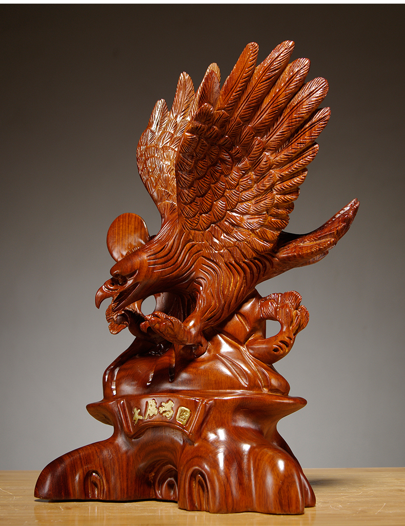福渊阁花梨实木大展宏图老鹰雕刻摆件红木工艺品家居客厅电视柜装饰