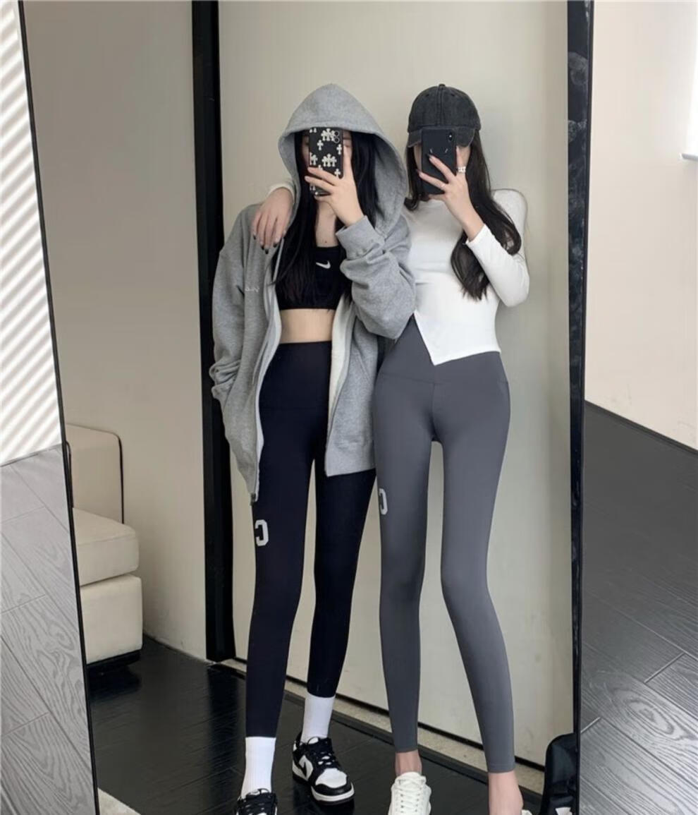 蜓秀c字母鲨鱼裤女外穿春秋薄款强压高腰紧身瑜伽芭比打底裤 c字母