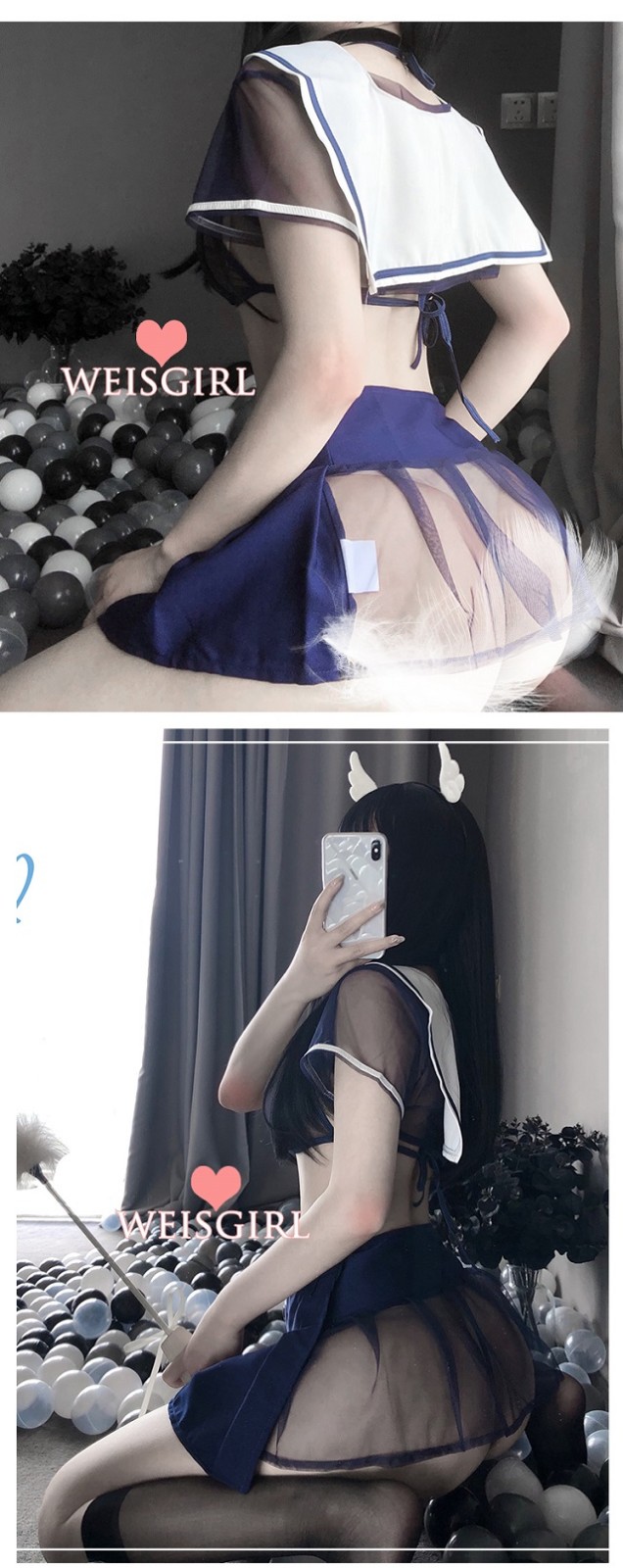 瑰若透明jk学姐制服套装角色扮演真空透视免脱血滴子激情诱惑超短裙蓝