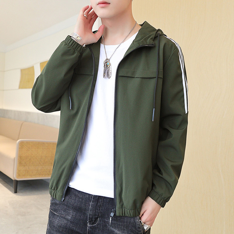 男士牛仔单衣外套加绒带帽子宽松男春秋男装休闲夹克上衣601蓝白m