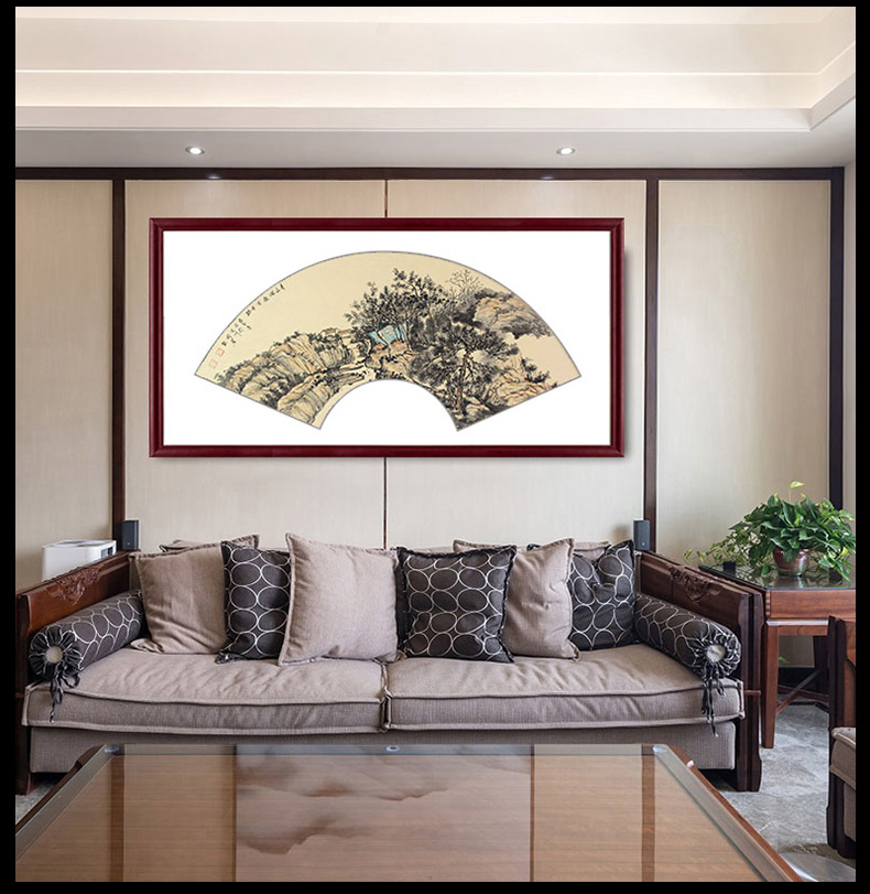 界家居名家字画手绘真迹中国画山水画仿古扇形画客厅茶厅床头中式装饰