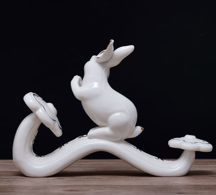 创意如意兔吉祥物小玉兔摆件客厅家居生日礼物装饰品礼品如意兔子摆件