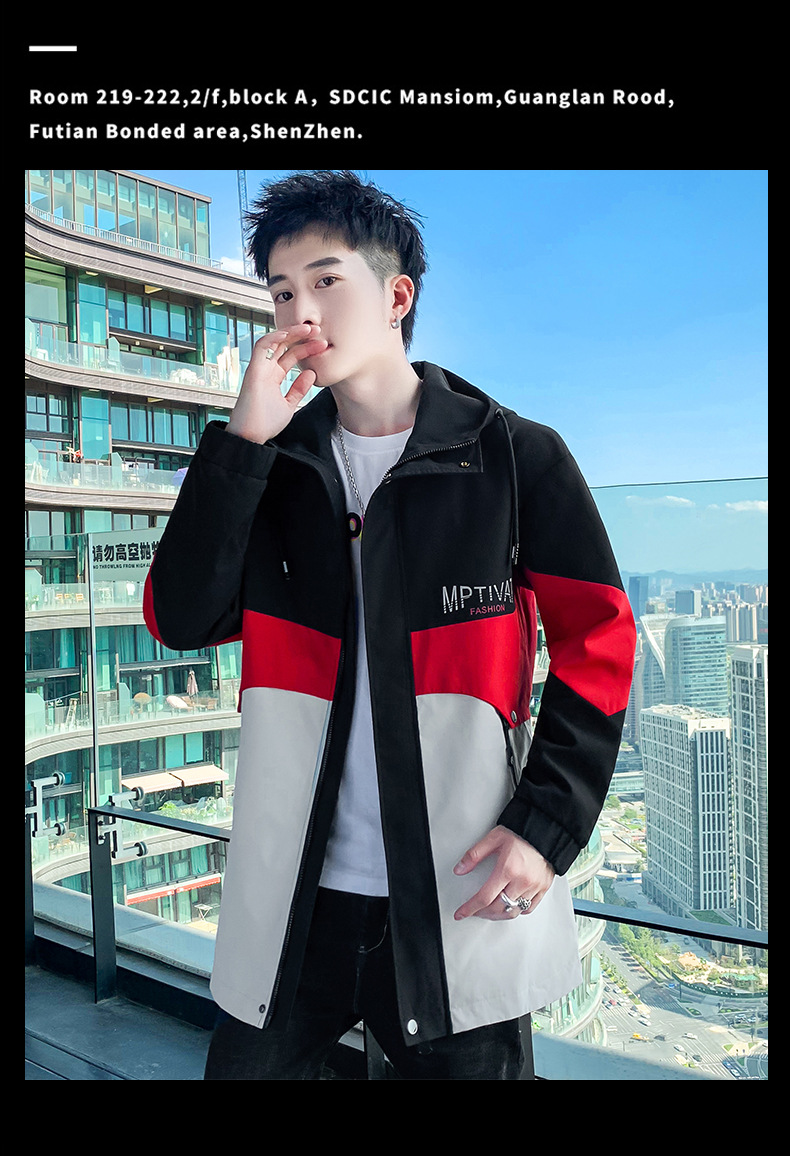 高中生秋冬加绒夹克秋季外套风衣中长款外套装加厚青少年男装潮流帅气