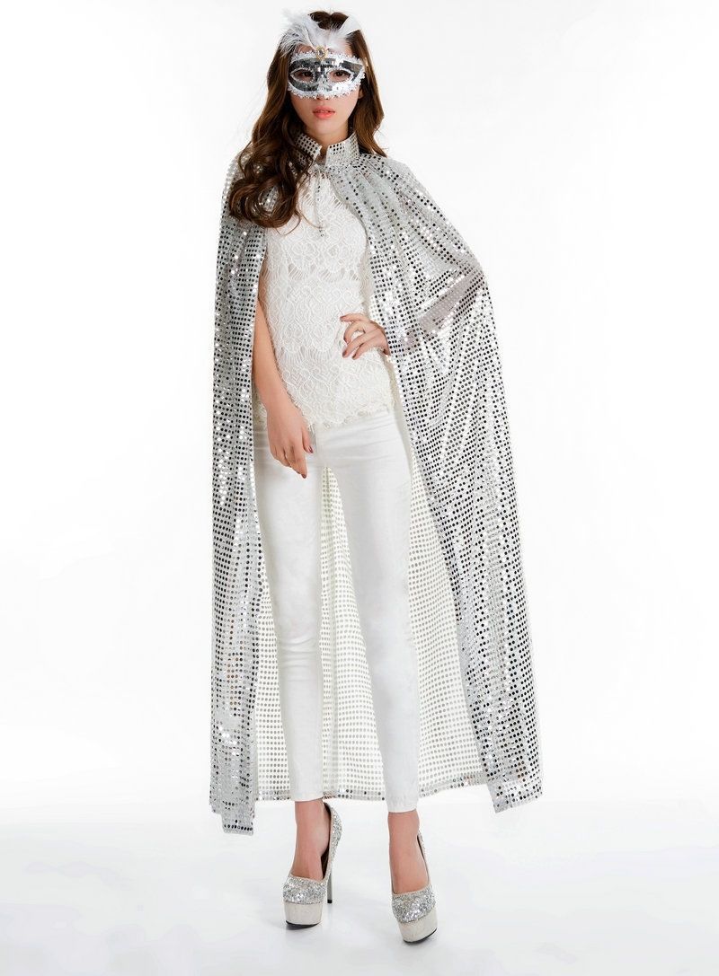 恋依小铺新品面纱女古代选美颁奖披风斗篷演出活动舞台袍子亮片披肩花