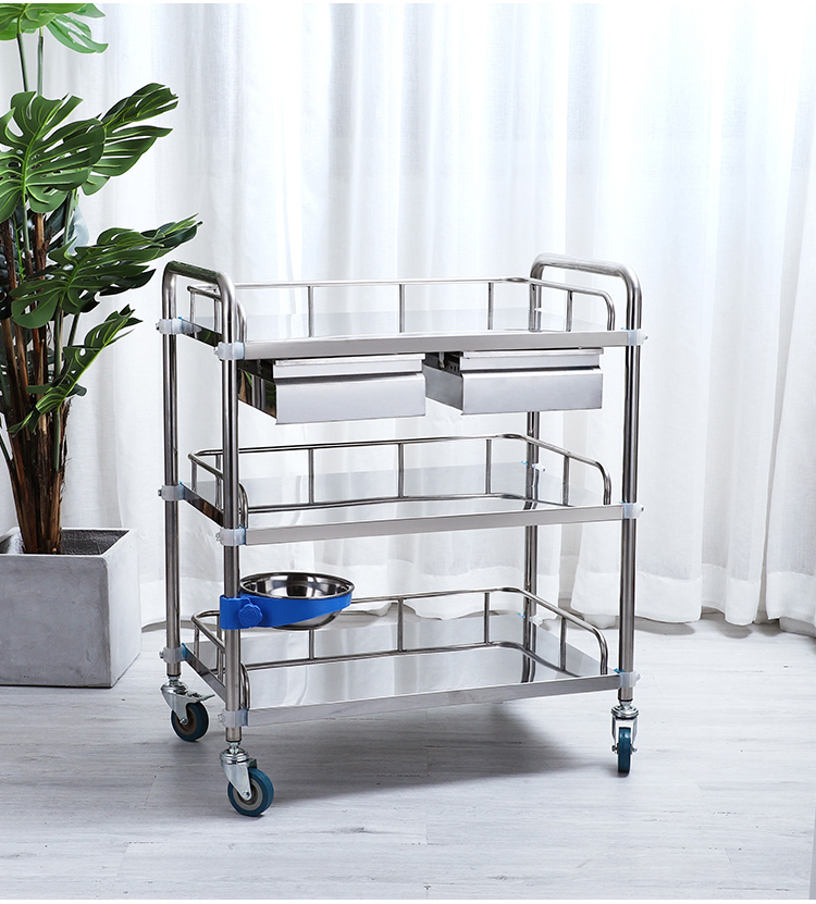 医用不锈钢治疗车送药手术护士手推车多功能美容仪器械工具车组装无