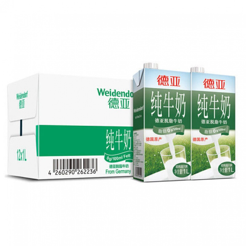 德亚纯牛奶全脂1l12盒